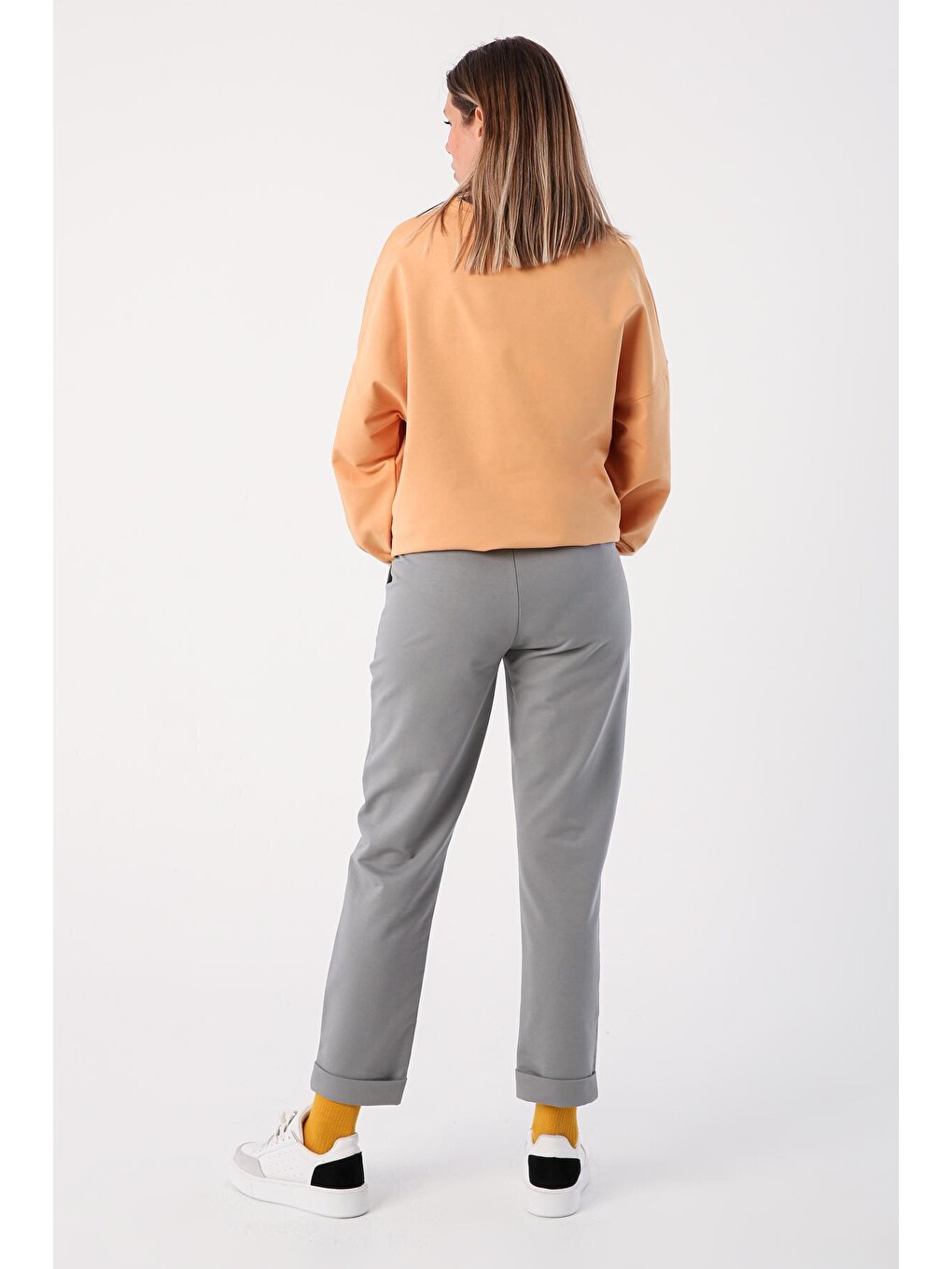 Gri01 Duble Paça Lastikli Rahat Örme Pantolon-2