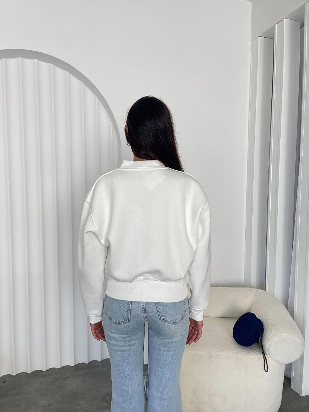 Charamela Beyaz fermuarlı şardonlu Bomber Sweatshirt - BGS24 - 2