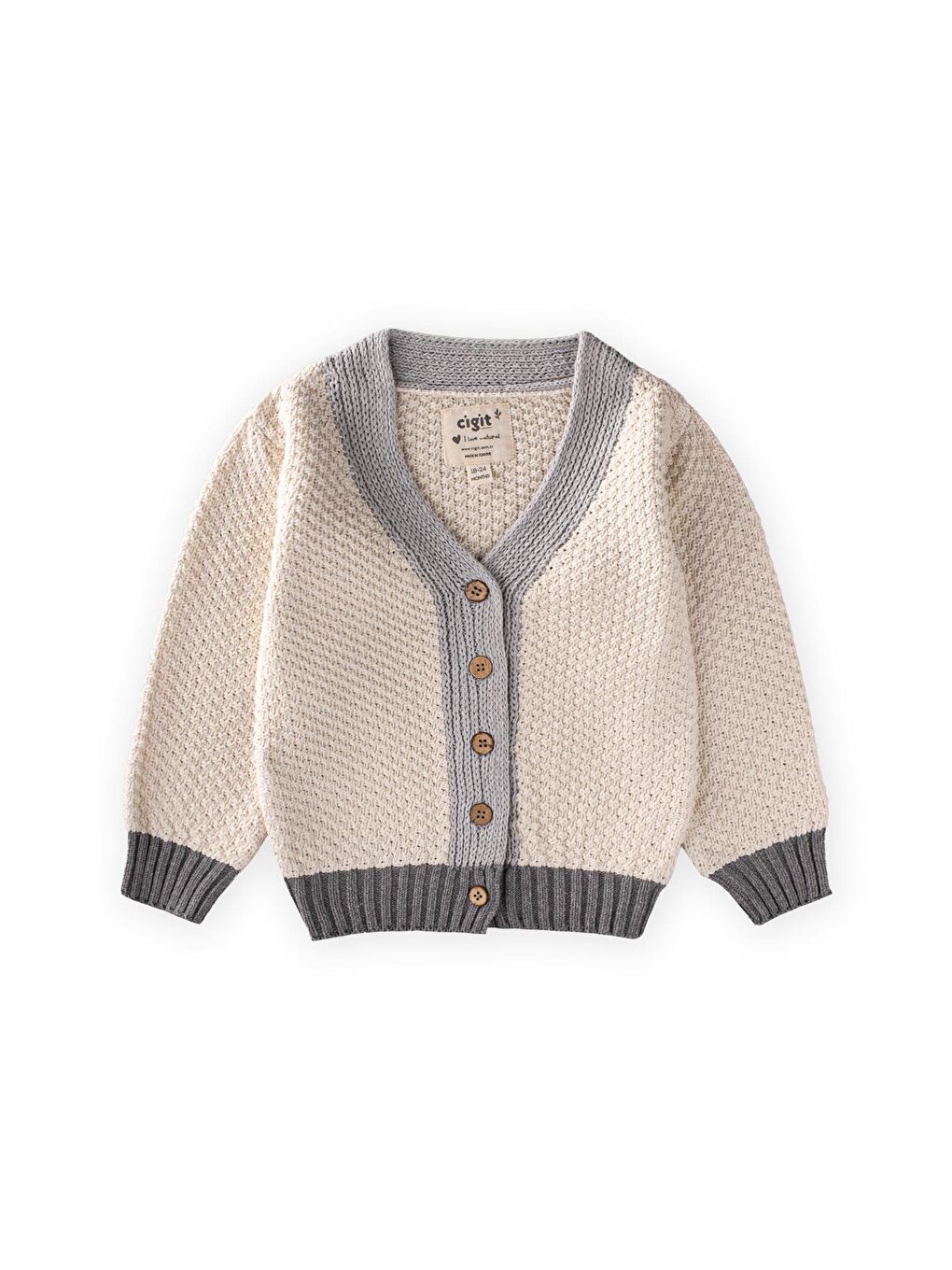 Triko Düğmeli Hırka 2-8 Yaş Naturel Gri