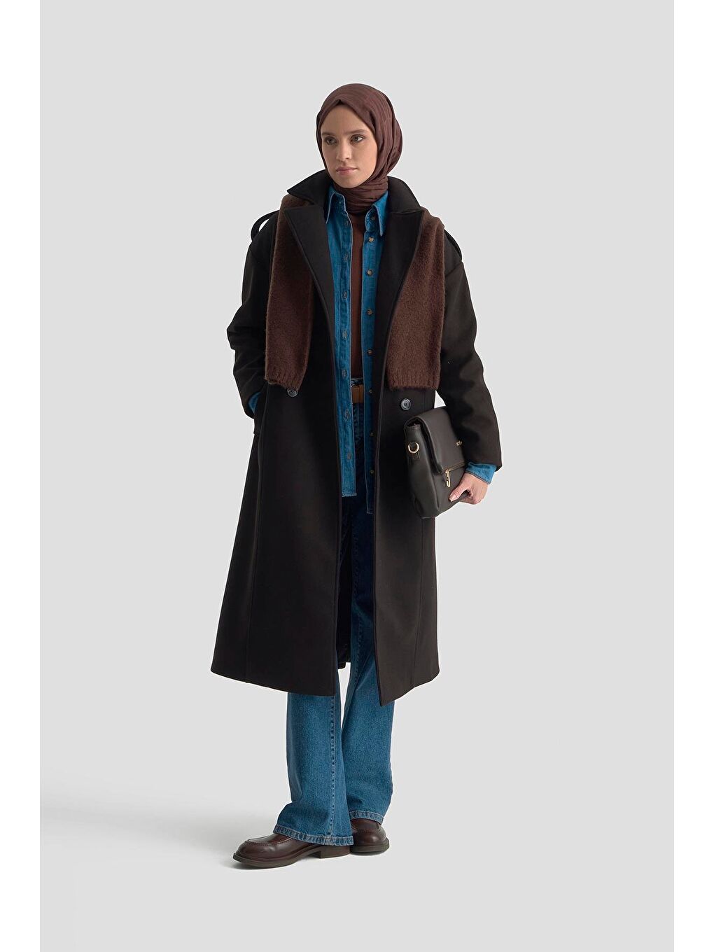 Aller Detaylı Düğmeli Manto 25Kt1729 Siyah-1