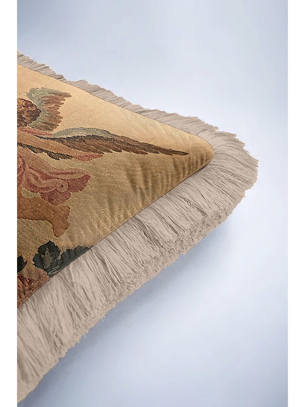 Karışık Barok Melek Figürlü Saçaklı Yastık Kılıfı - Nostaljik Klasik Altın Renkli Püsküllü Kırlent Kılıfı-6