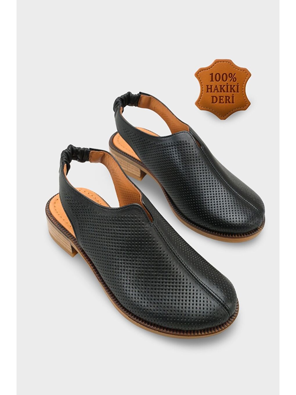 Siyah Roxi Hakiki Deri Kısa Topuklu Kadın Sabo Sandalet-1