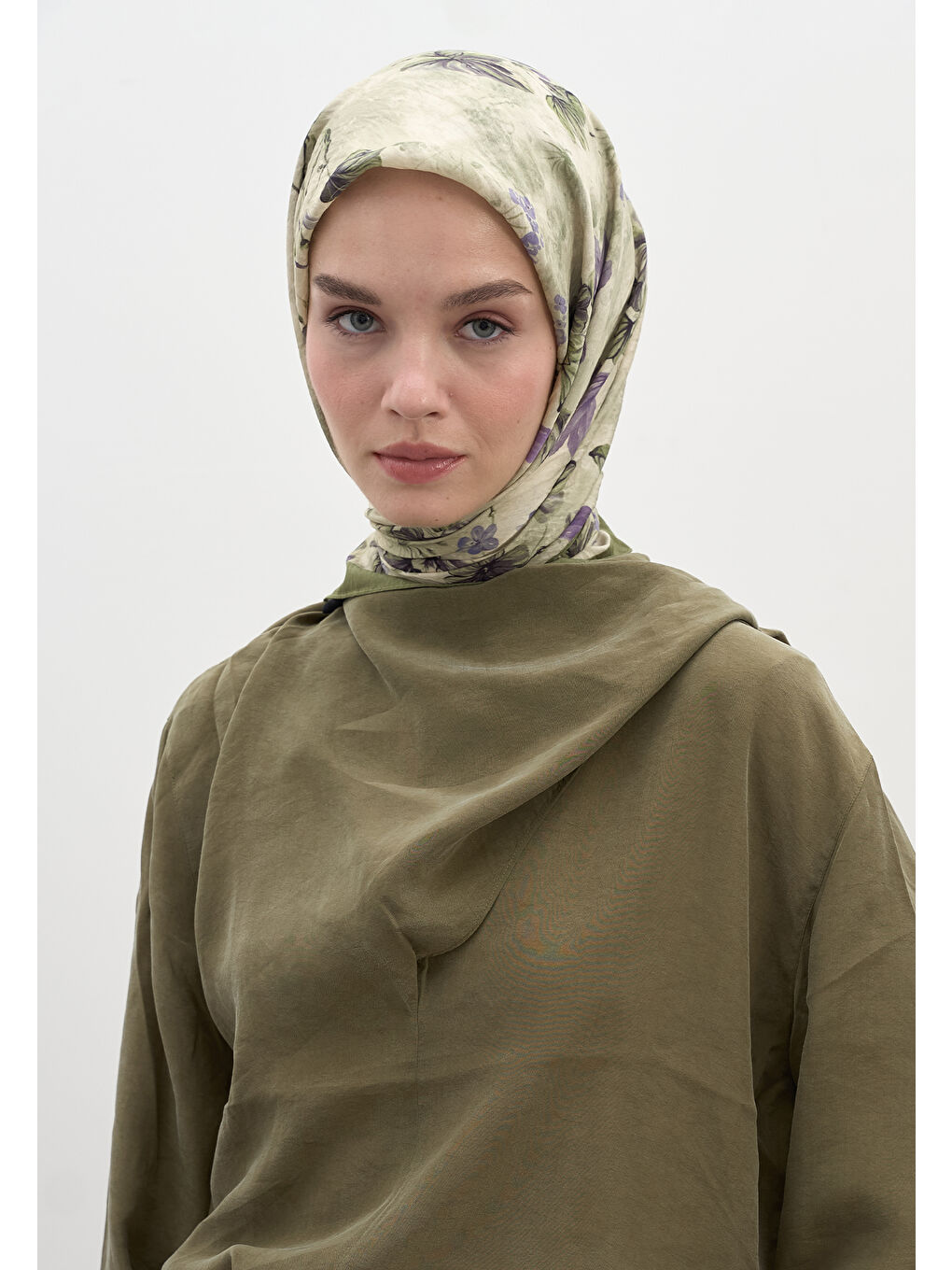 Fall Breeze Desen Pamuklu Viskon Eşarp Mint Yeşili-2