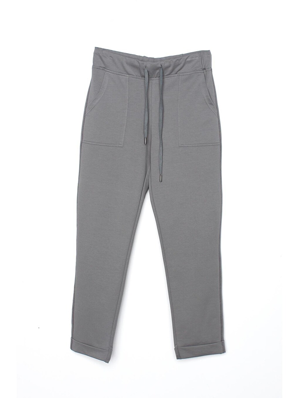 Gri01 Duble Paça Lastikli Rahat Örme Pantolon-3
