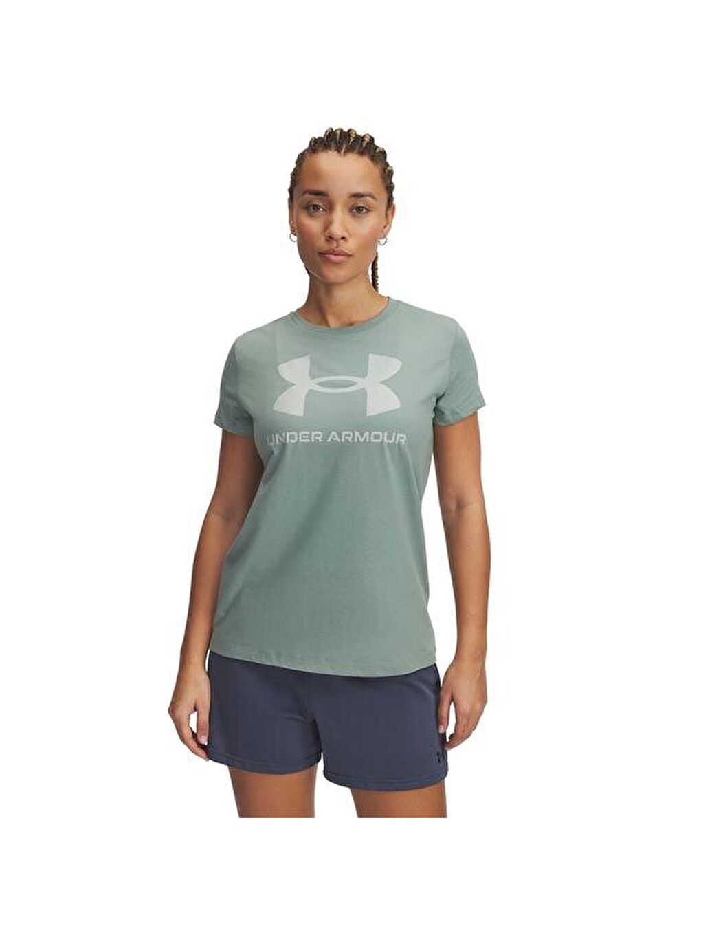 Sportstyle Logo Kadın Yeşil Yuvarlak Yaka Tişört