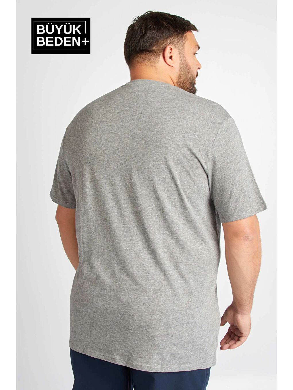 Gri Erkek  V Yaka Büyük Beden Tişört SPRBTS09-2