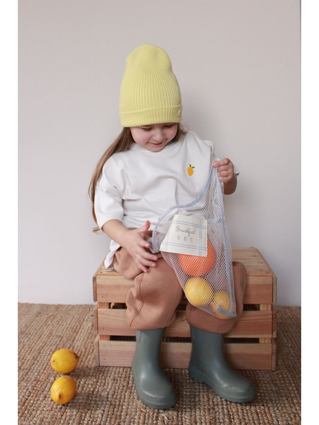 Ekru Limon Nakışlı Oversize T-Shirt-2