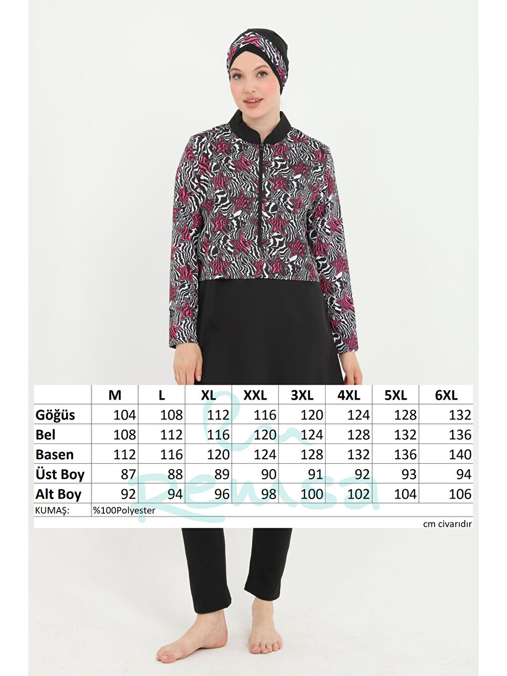 Büyük Beden Desenli Tam Kapalı Tesettür Mayo 11 Siyah07-3