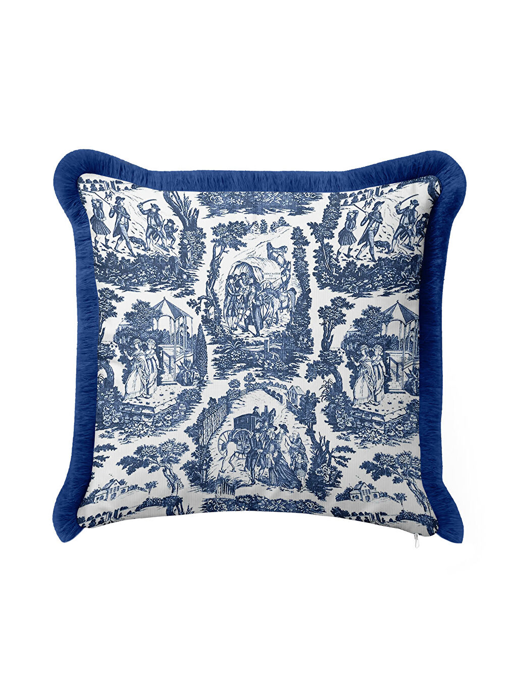 Karışık Fransız Country Sanat Saçaklı Yastık Kılıfı - Klasik Vintage Mavi Rustik Püsküllü Kırlent Kılıfı