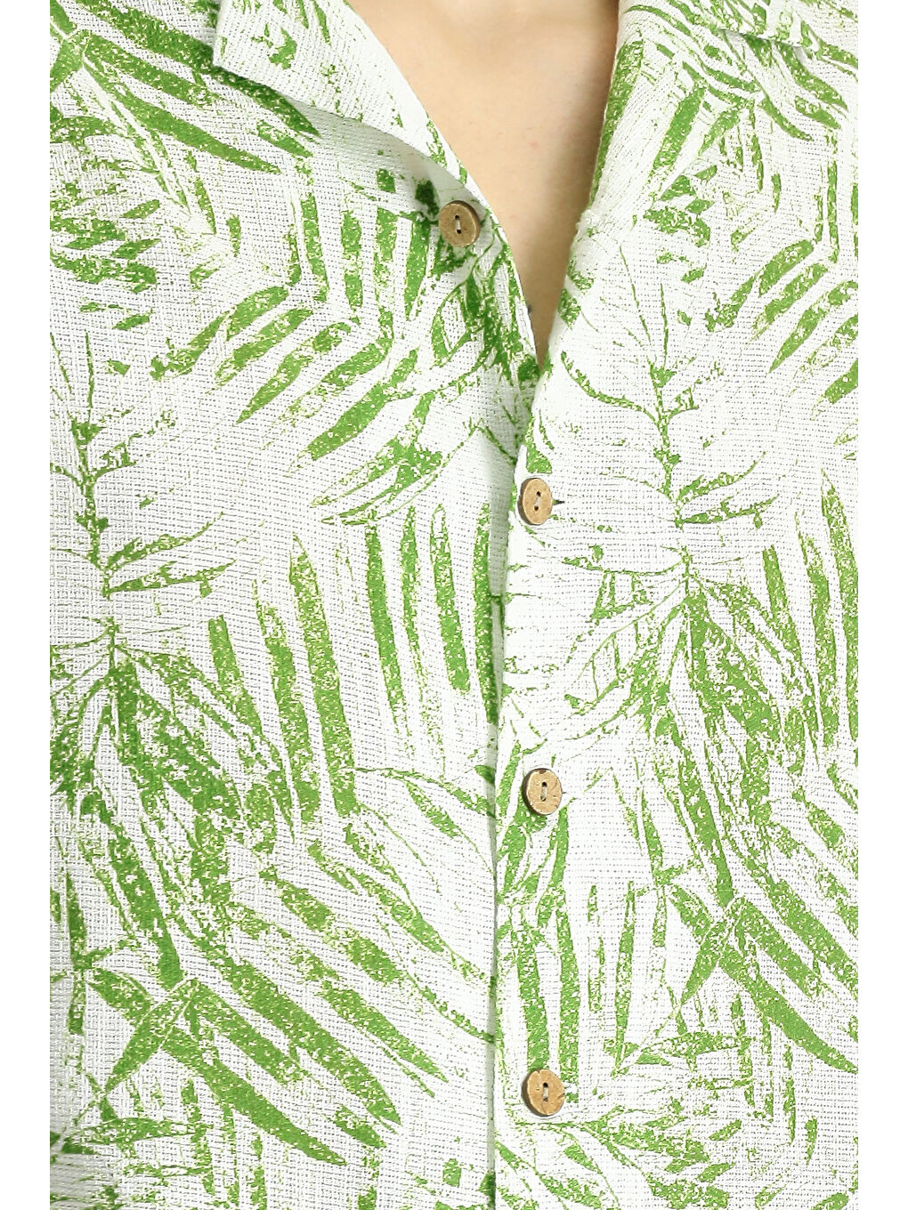 Yeşil Kısa Kol Oversize Desenli Spor Pamuk Gömlek-5