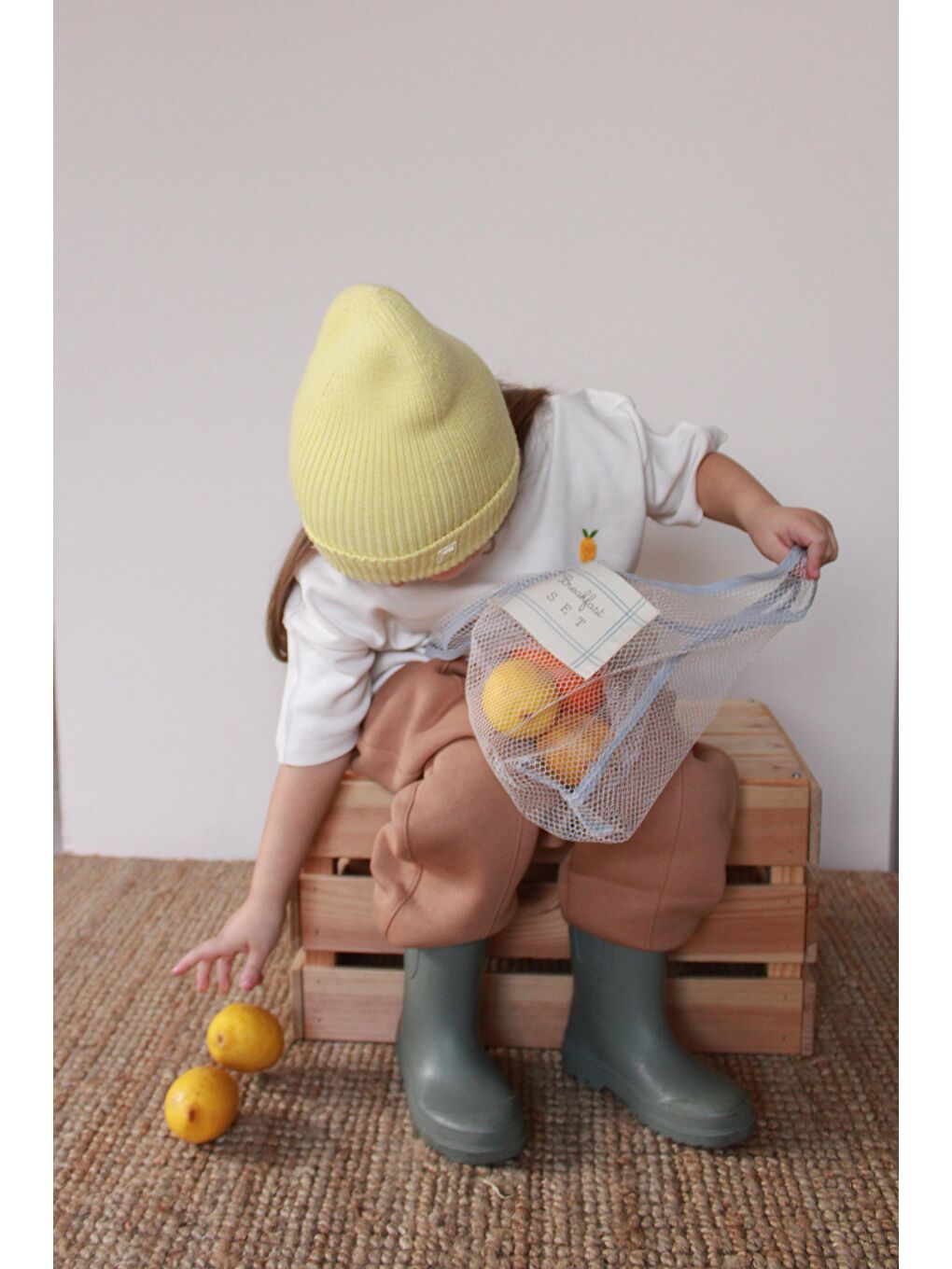 Ekru Limon Nakışlı Oversize T-Shirt-3