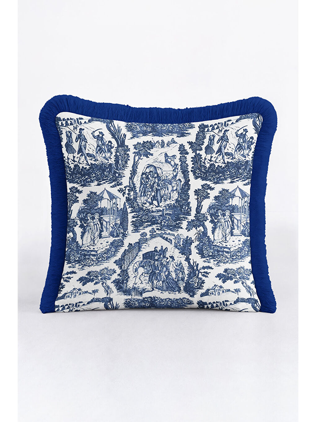 Karışık Fransız Country Sanat Saçaklı Yastık Kılıfı - Klasik Vintage Mavi Rustik Püsküllü Kırlent Kılıfı-1