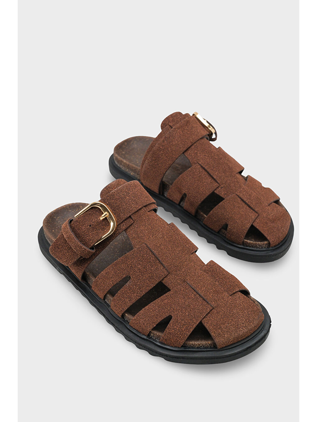 Kahverengi Abbie Gladyatör Tokalı Kadın Terlik-1