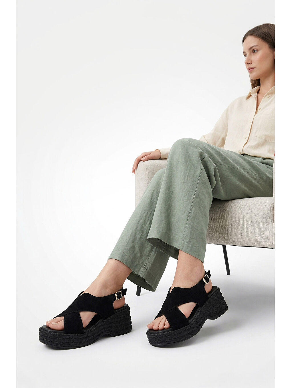 Siyah Kadın SİYAH MELANJ Dolgu Topuk Sandalet-2