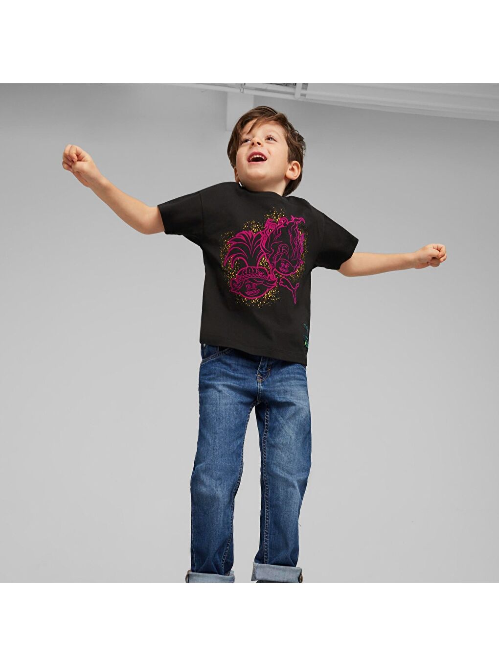 X Trolls Graphic Erkek Çocuk Siyah Yuvarlak Yaka Tişört-1