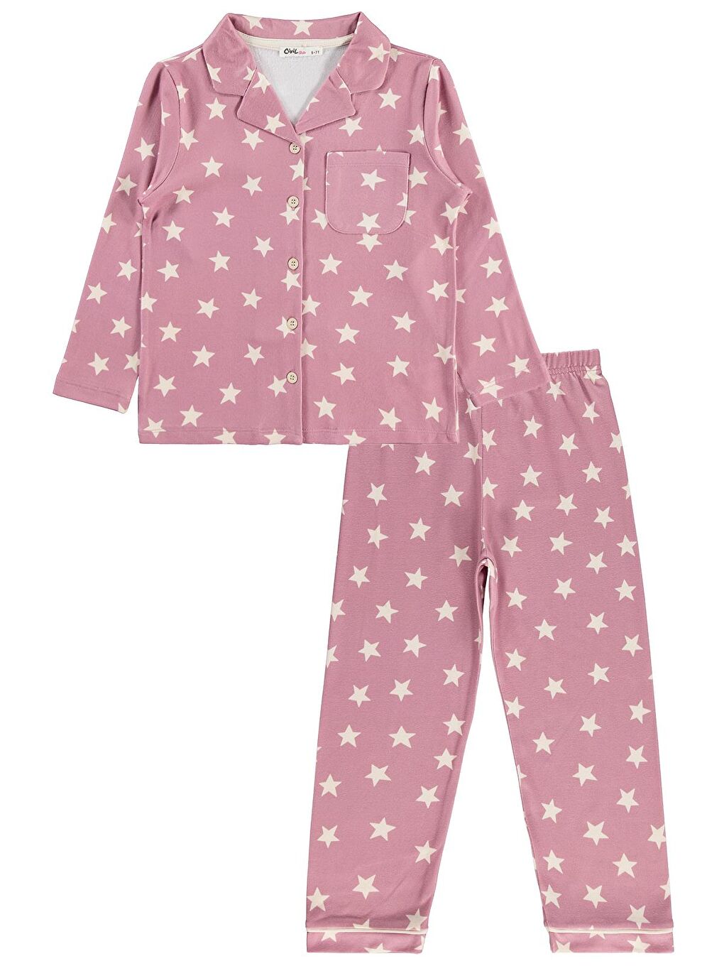 Girls Yıldızlı 10-13 Yaş Pijama Takımı - Pembe 11-12 Yaş