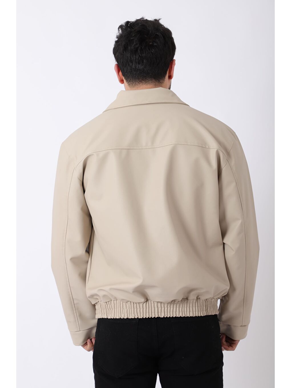 Ekru Bel Lastikli Kapaklı  Suni Deri Mont PLDP 2998_50447-5