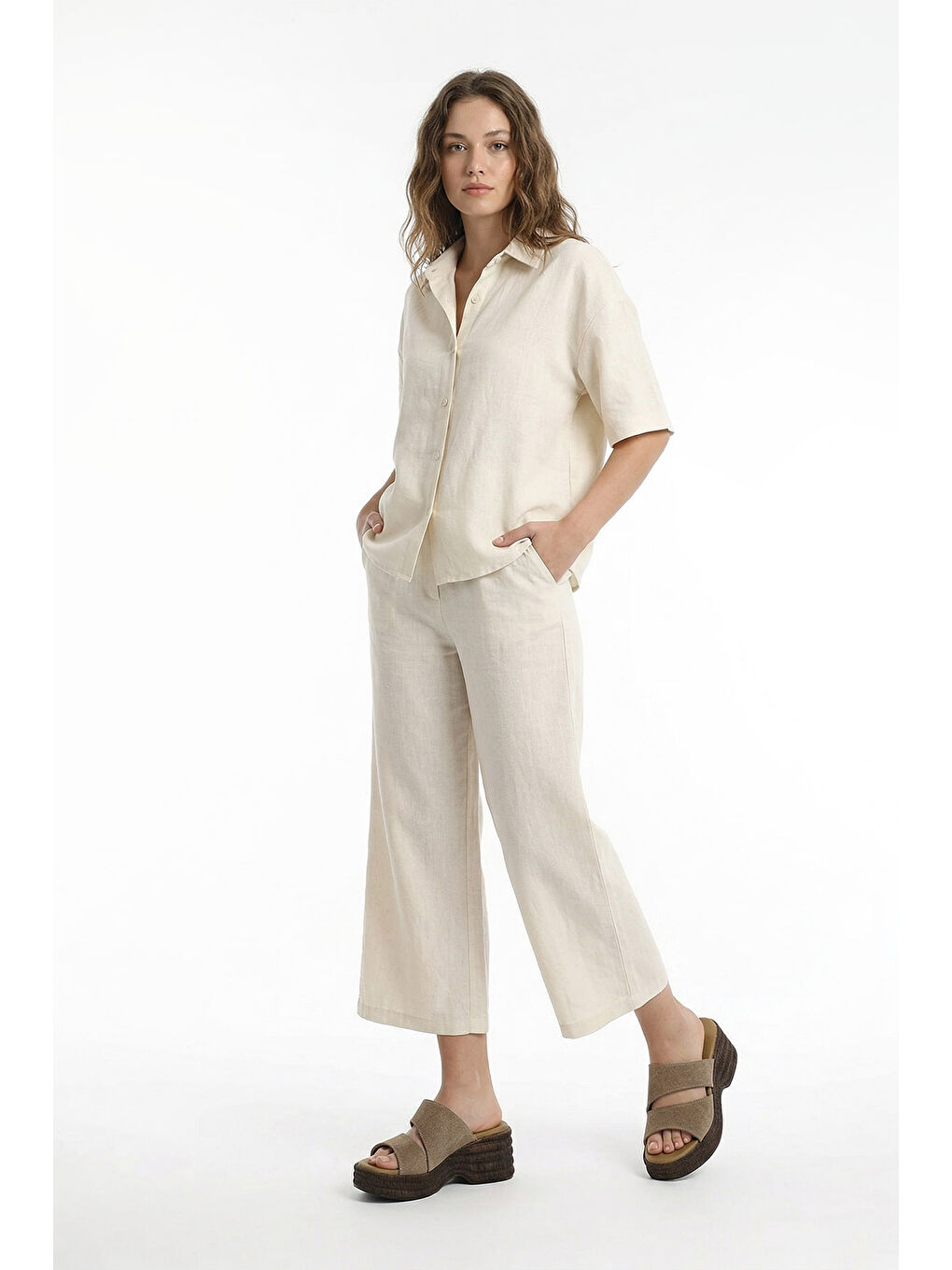 Kahverengi Kadın AÇIK VİZON Dolgu Topuklu Terlik-2