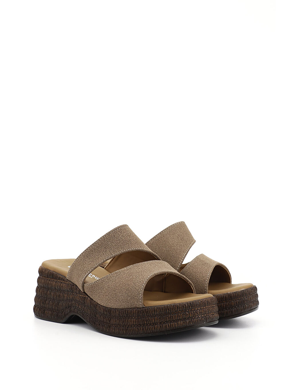 Kahverengi Kadın AÇIK VİZON Dolgu Topuklu Terlik-3