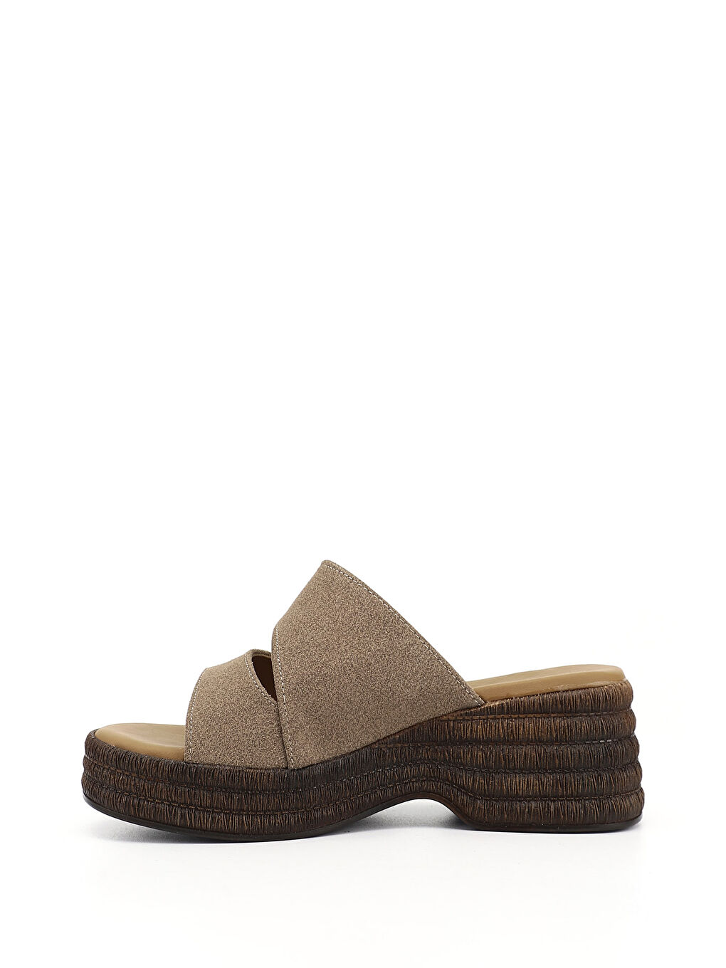 Kahverengi Kadın AÇIK VİZON Dolgu Topuklu Terlik-4