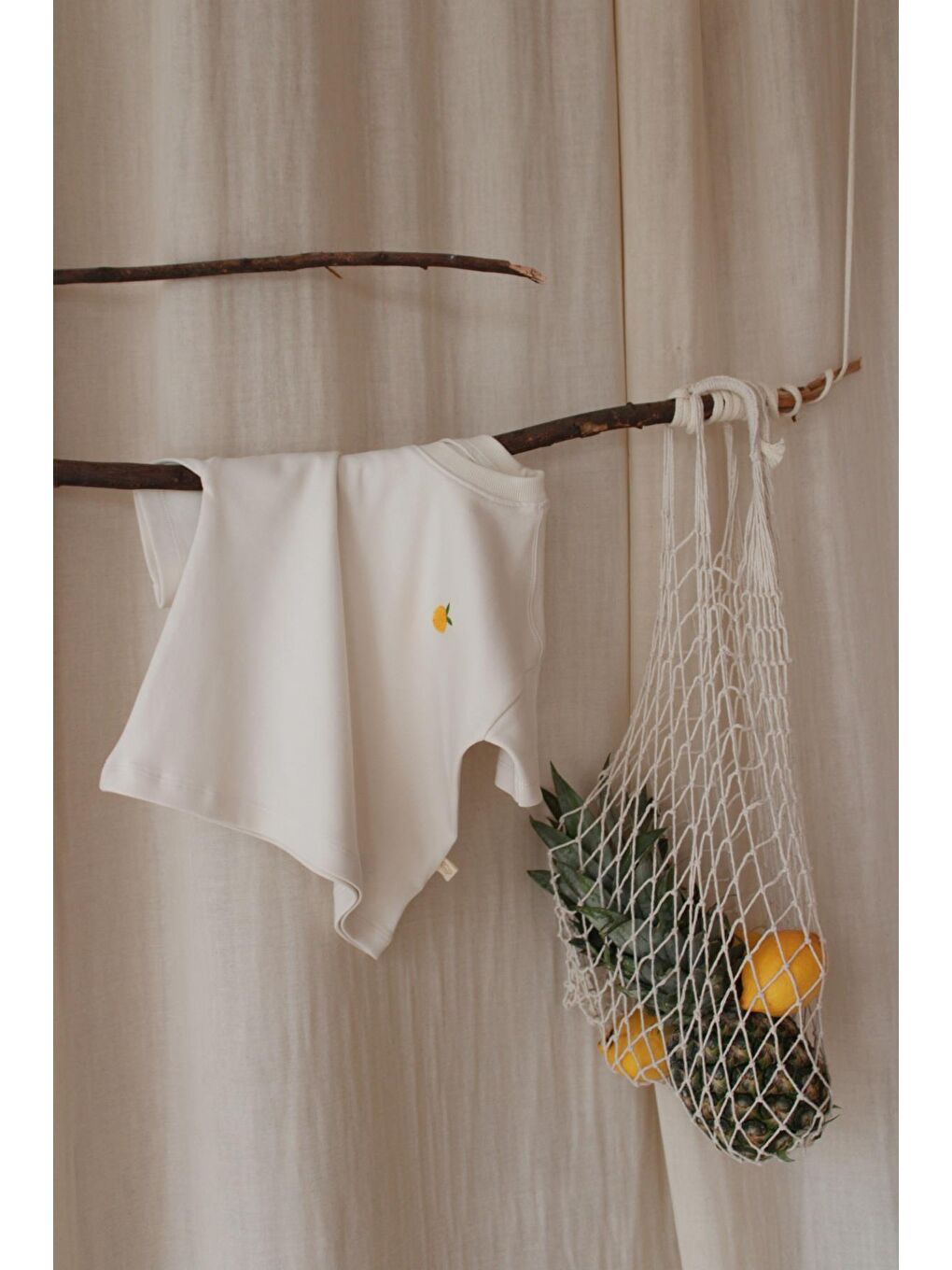 Ekru Limon Nakışlı Oversize T-Shirt-5