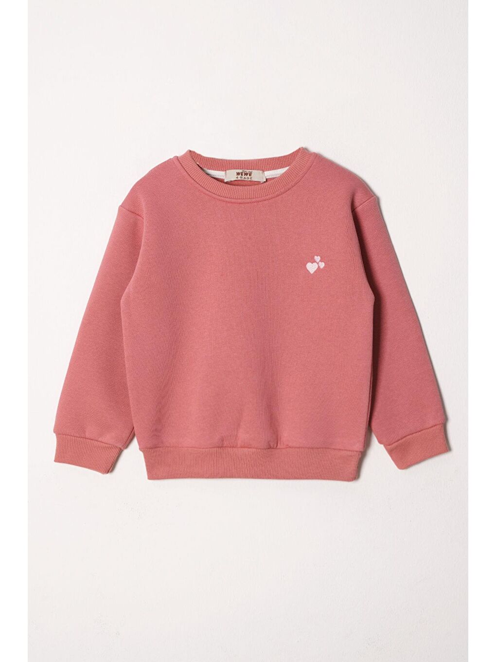 Mercan Bisiklet Yaka Kalp Nakışlı Şardonlu Kız Çocuk Sweatshirt