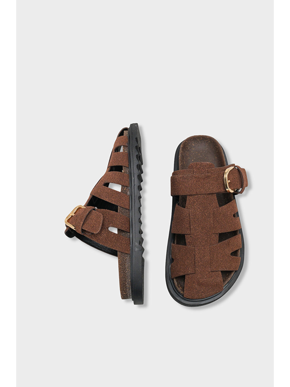 Kahverengi Abbie Gladyatör Tokalı Kadın Terlik-4