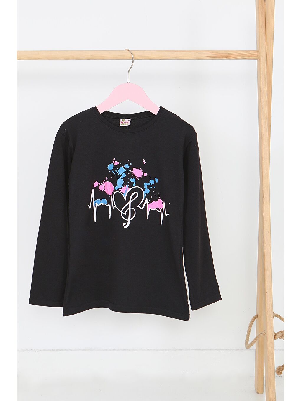 Kız Çocuk Siyah Uzun Kollu Baskılı Penye Badi - 27695