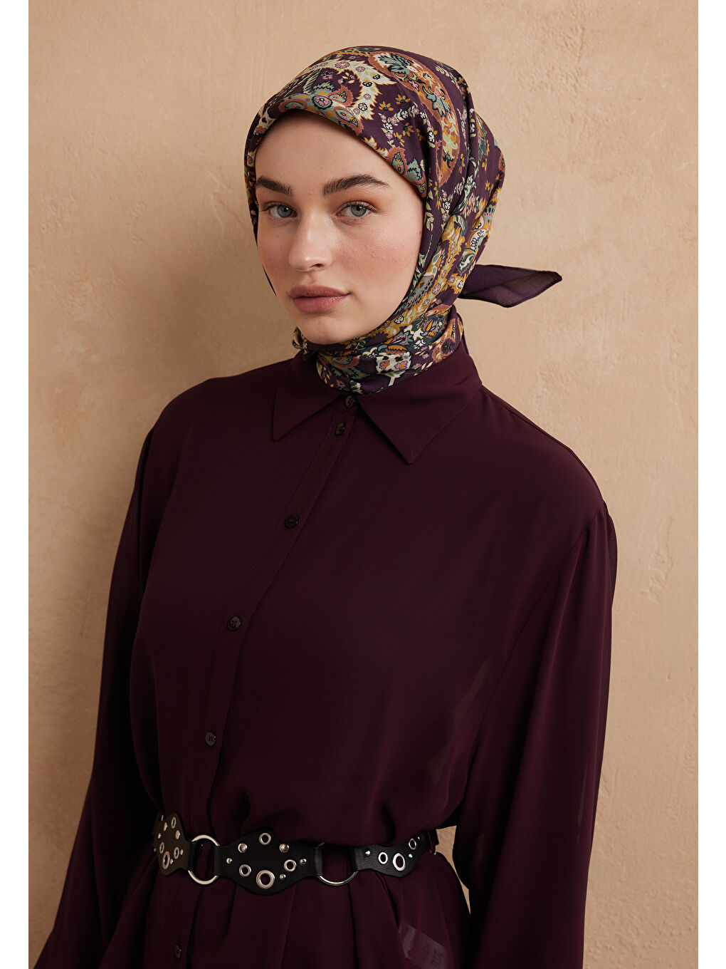 Enya Desen Pamuk İpek Eşarp Mor