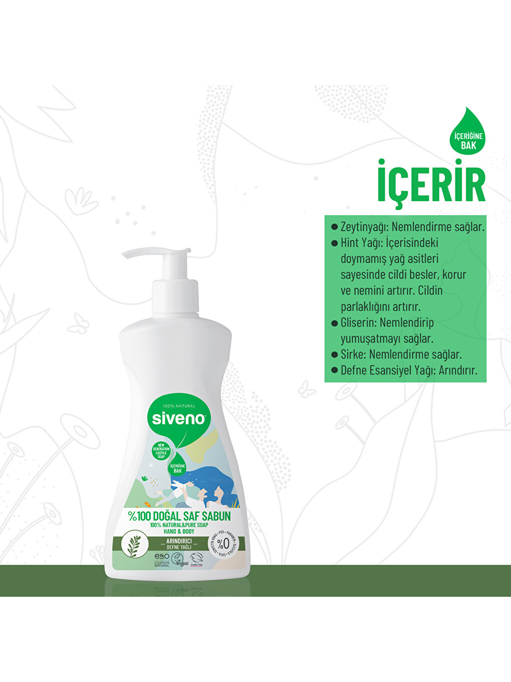 %100 Doğal Sıvı Kastil Sabun Defne Yağlı Yoğun Nemlendirici Arındırıcı Bitkisel Vegan 300 ml-1