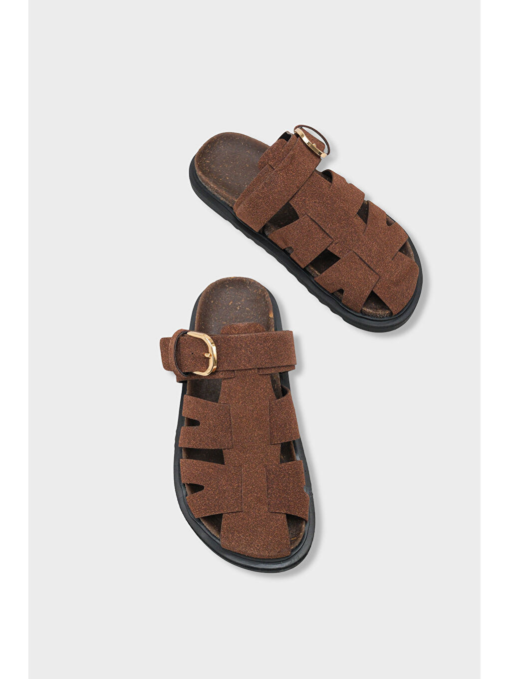 Kahverengi Abbie Gladyatör Tokalı Kadın Terlik-5