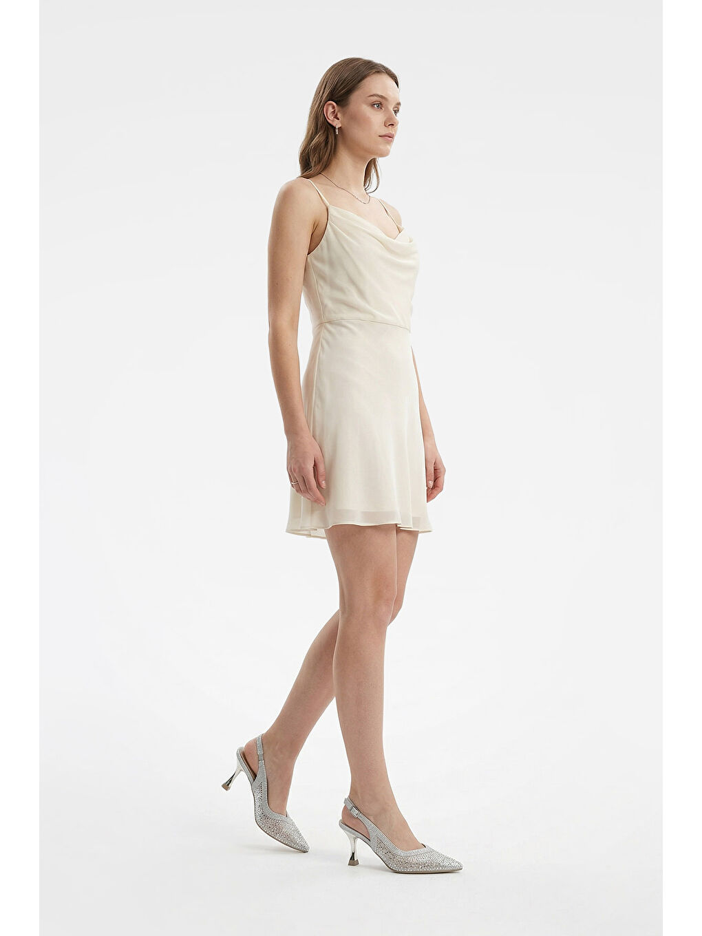 Gri Kadın GÜMÜŞ-GRİ İnce Topuklu Arkası Açık Ayakkabı-2