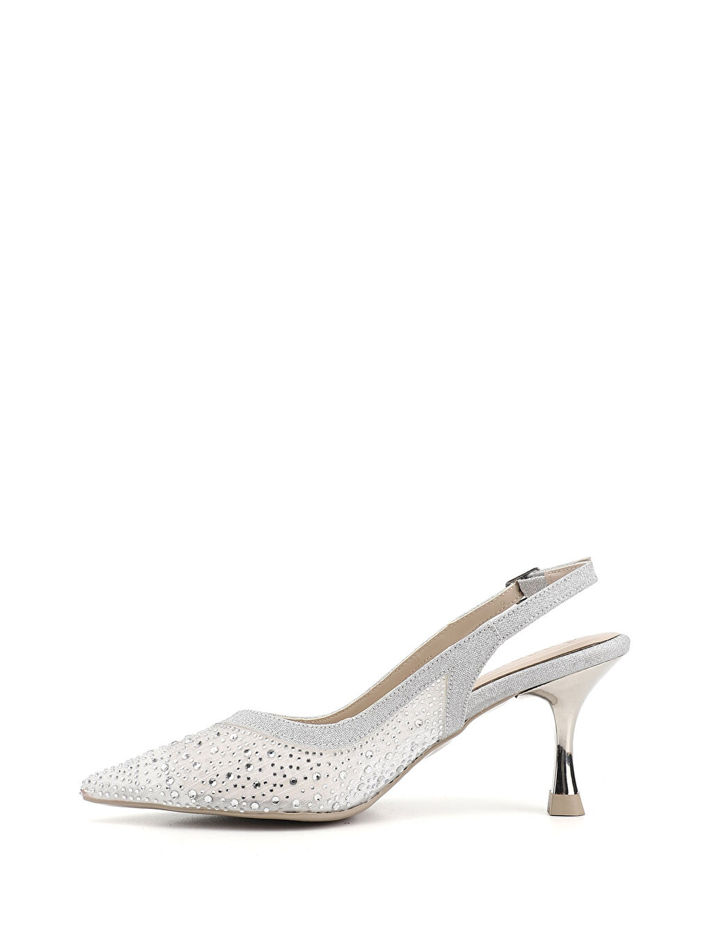 Gri Kadın GÜMÜŞ-GRİ İnce Topuklu Arkası Açık Ayakkabı-4