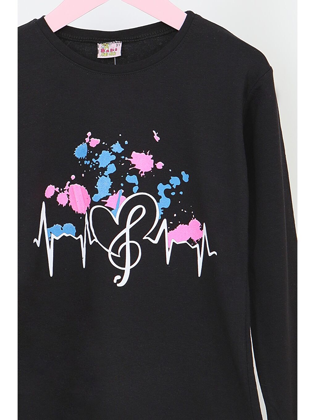 Kız Çocuk Siyah Uzun Kollu Baskılı Penye Badi - 27695-1