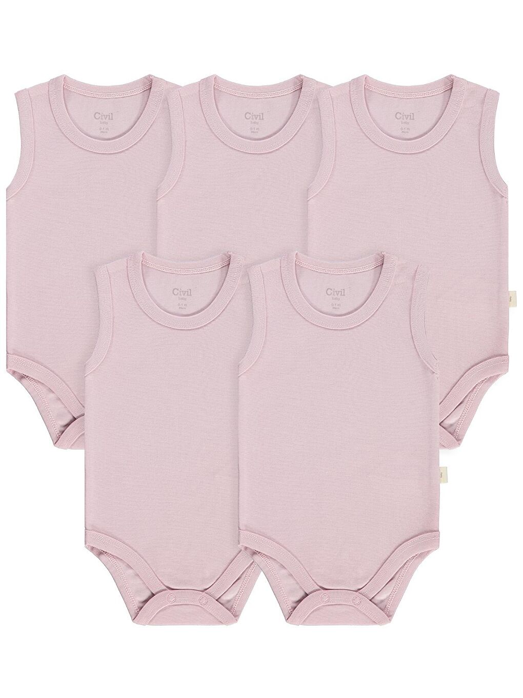 Baby Organik 5 li Sıfır Kol 3-9 Ay Çıtçıtlı Badi - Pembe 6-9 Ay