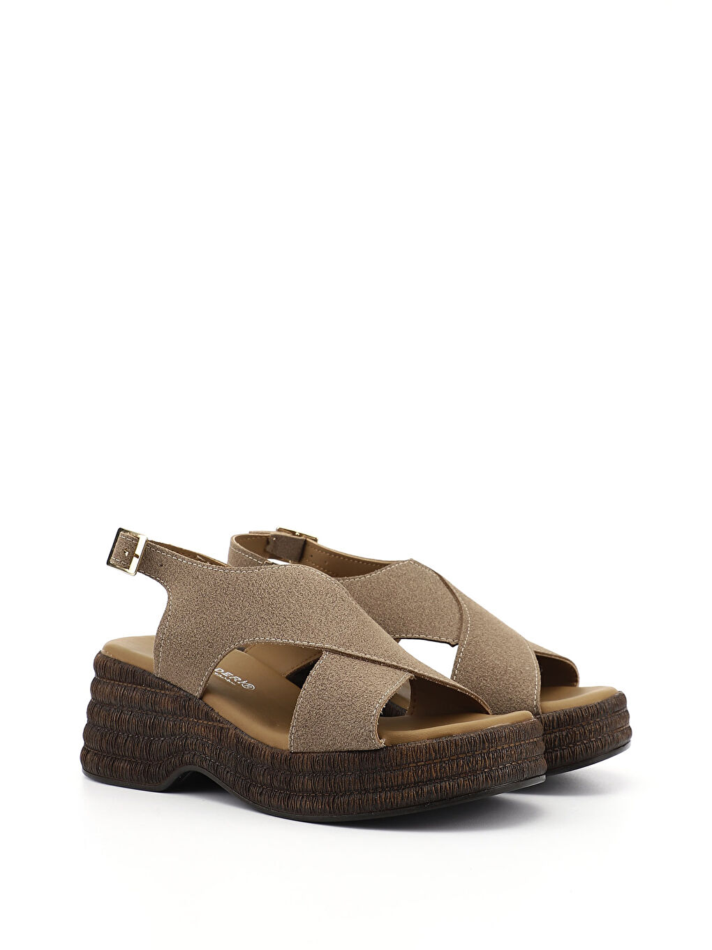 Kahverengi Kadın AÇIK VİZON Dolgu Topuk Sandalet-3