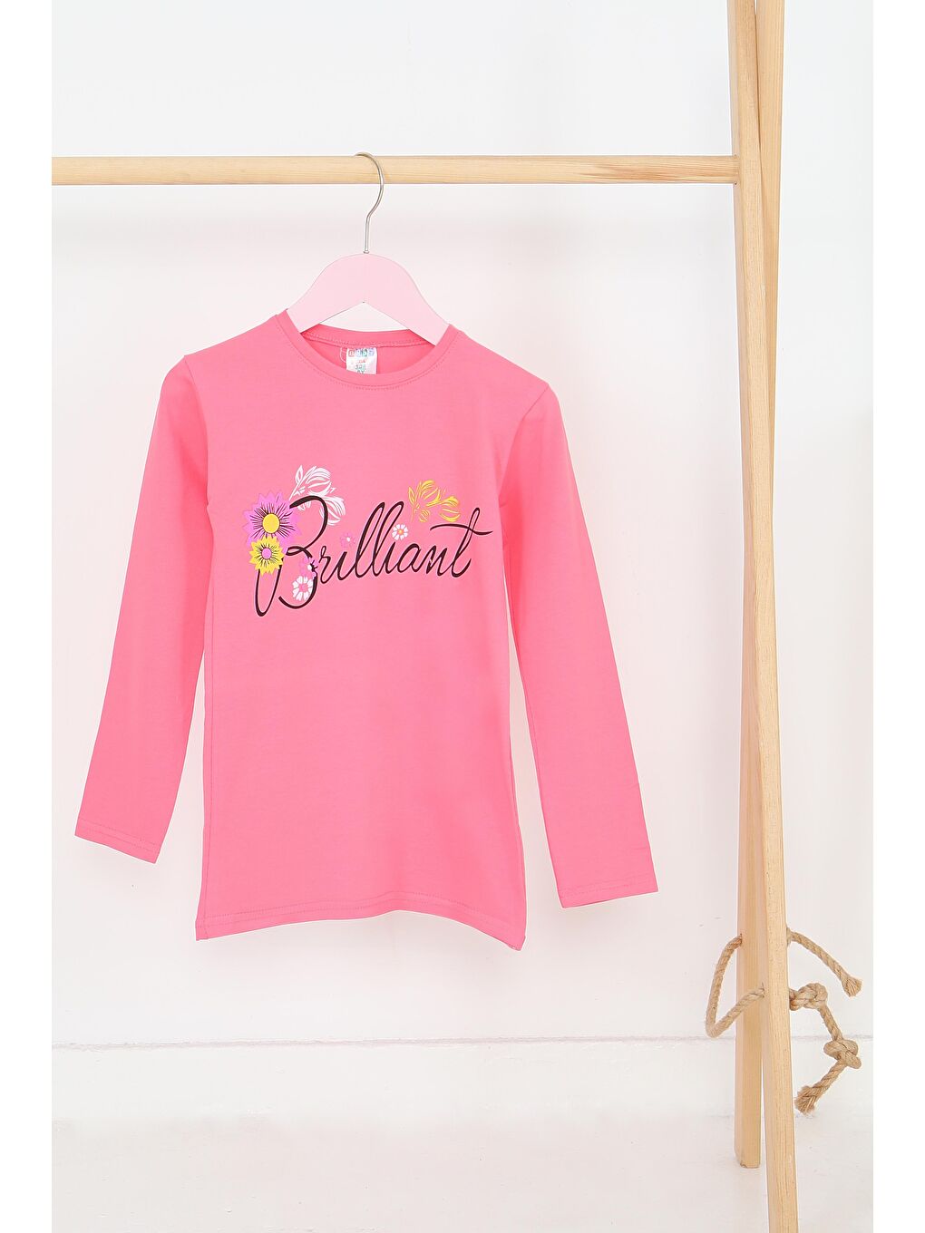 Pembe Kız Çocuk Gul Kurusu Uzun Kollu Baskılı Penye Badi - 27699