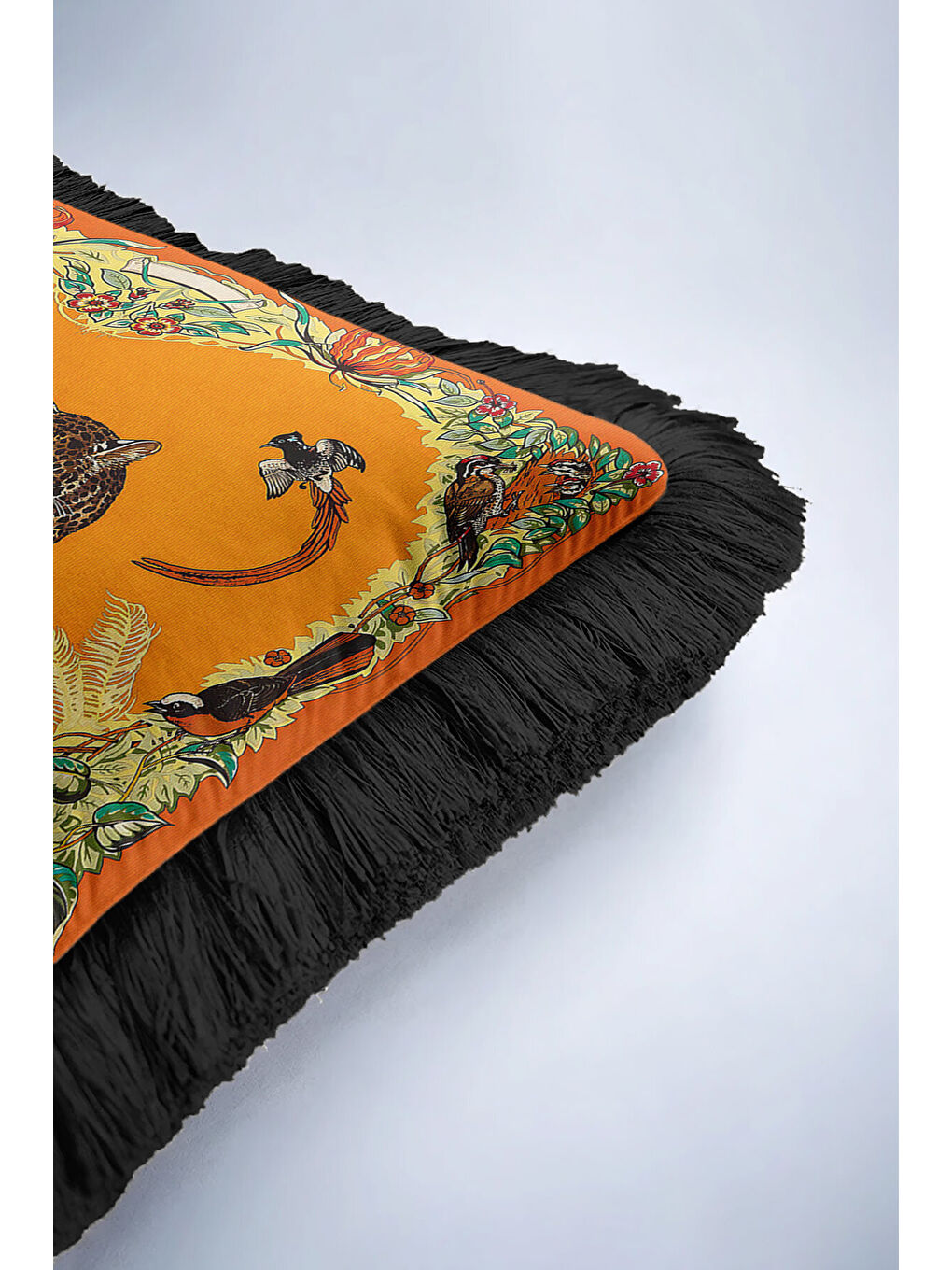 Karışık Egzotik Leopar Vahşi Doğa Saçaklı Yastık Kılıfı - Tropik Bohem Turuncu Siyah Püsküllü Kırlent Kılıfı-6