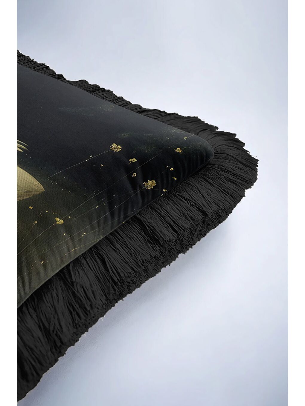 Karışık Zarif Kuğu Figürlü Saçaklı Yastık Kılıfı - Yansımalar Klasik Siyah Püsküllü Kırlent Kılıfı-6