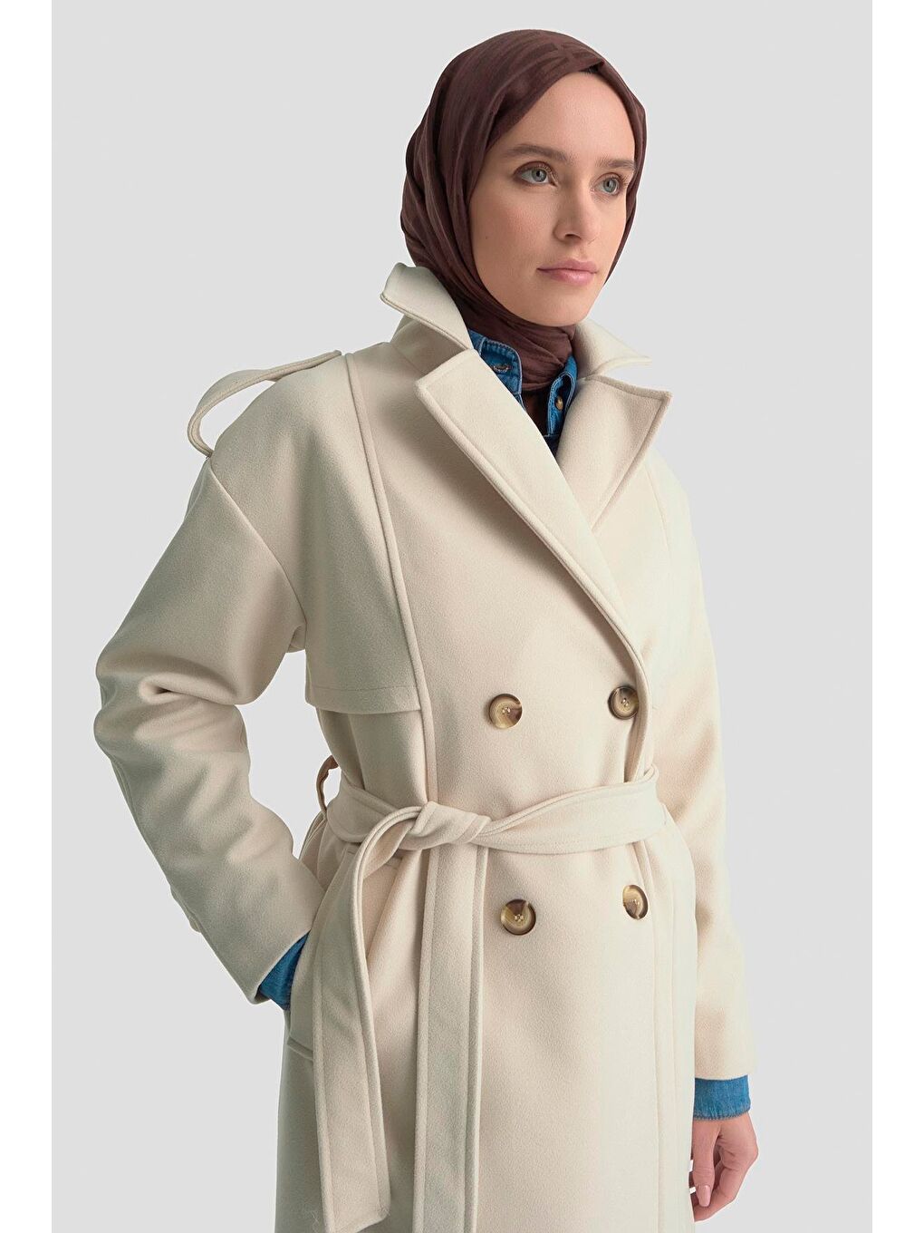 Aller Detaylı Düğmeli Manto 25Kt1729 Bej-2