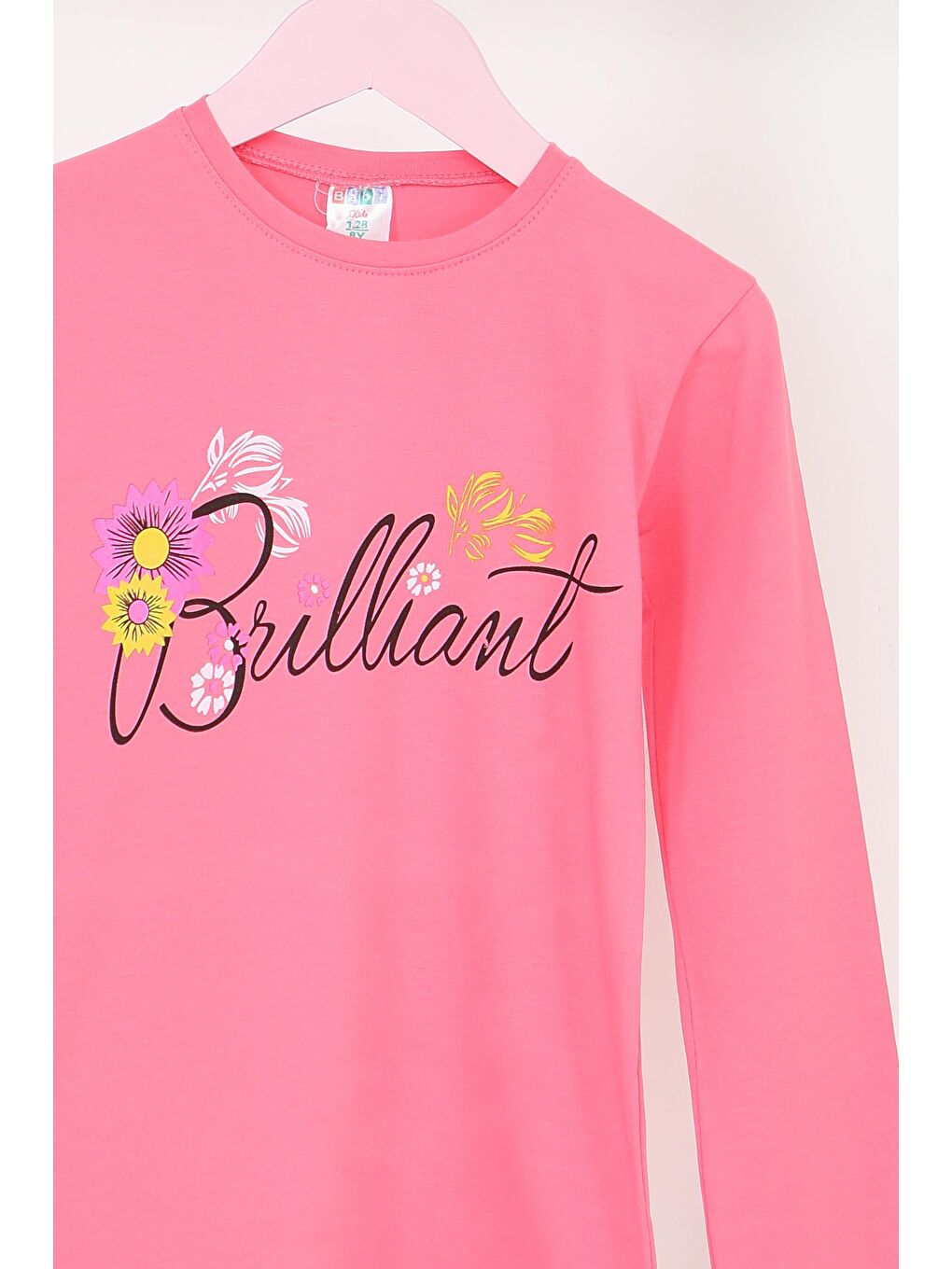 Pembe Kız Çocuk Gul Kurusu Uzun Kollu Baskılı Penye Badi - 27699-1