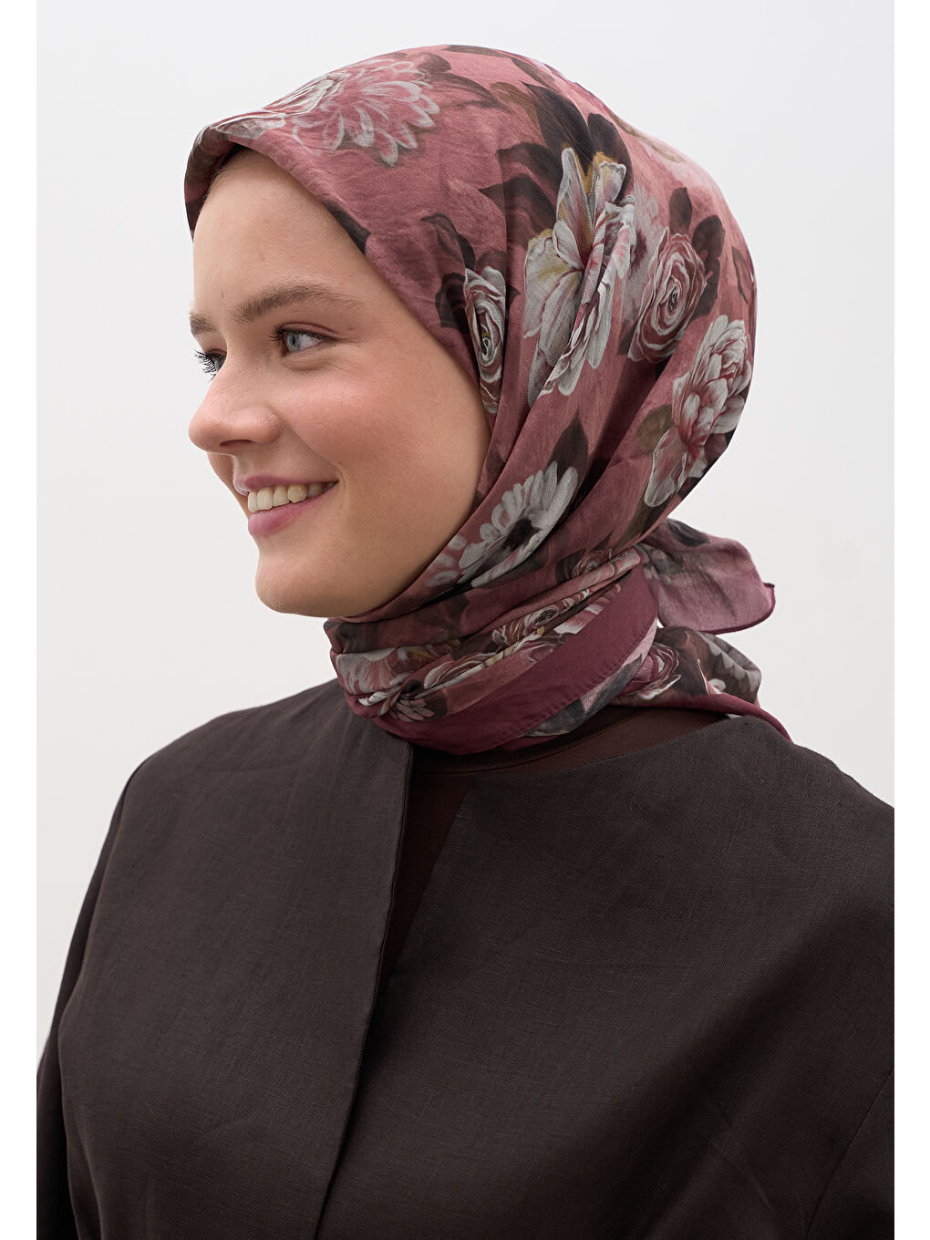 Magnolıa Desen Pamuklu Viskon Eşarp Bordo-2