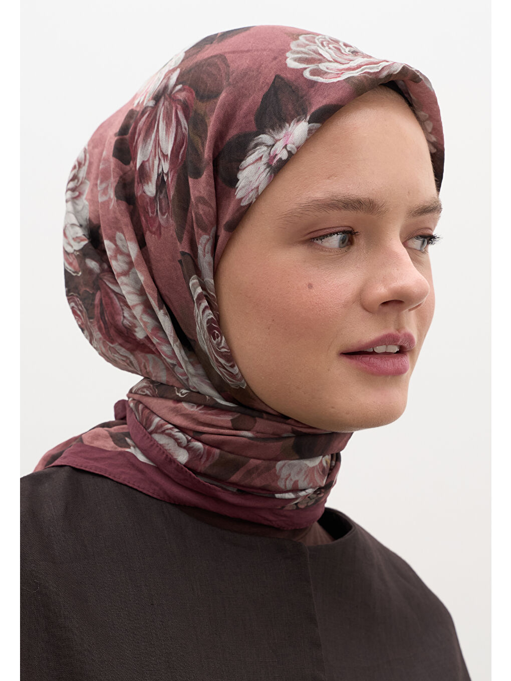 Magnolıa Desen Pamuklu Viskon Eşarp Bordo-3