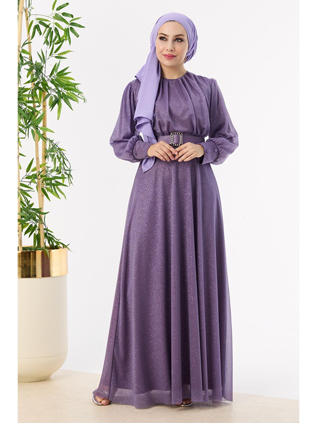 Orta Kadın Lila Abiye Elbise - 11005