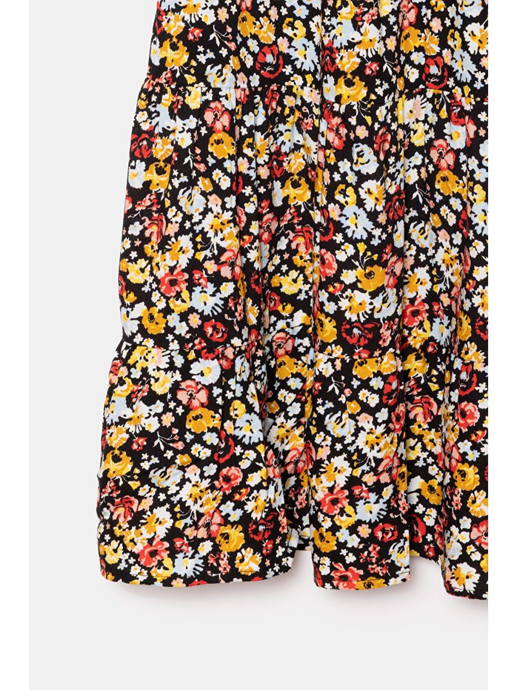 Karışık Çok Renkli Çiçek Desenli V Yaka Kısa Kol A Kesim Mini Dokuma Elbise - Viskon-3