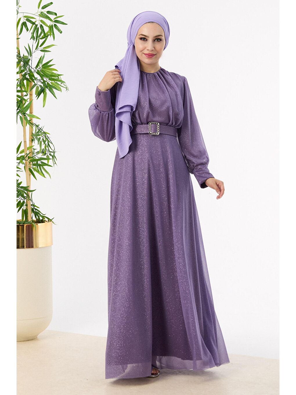 Orta Kadın Lila Abiye Elbise - 11005-1