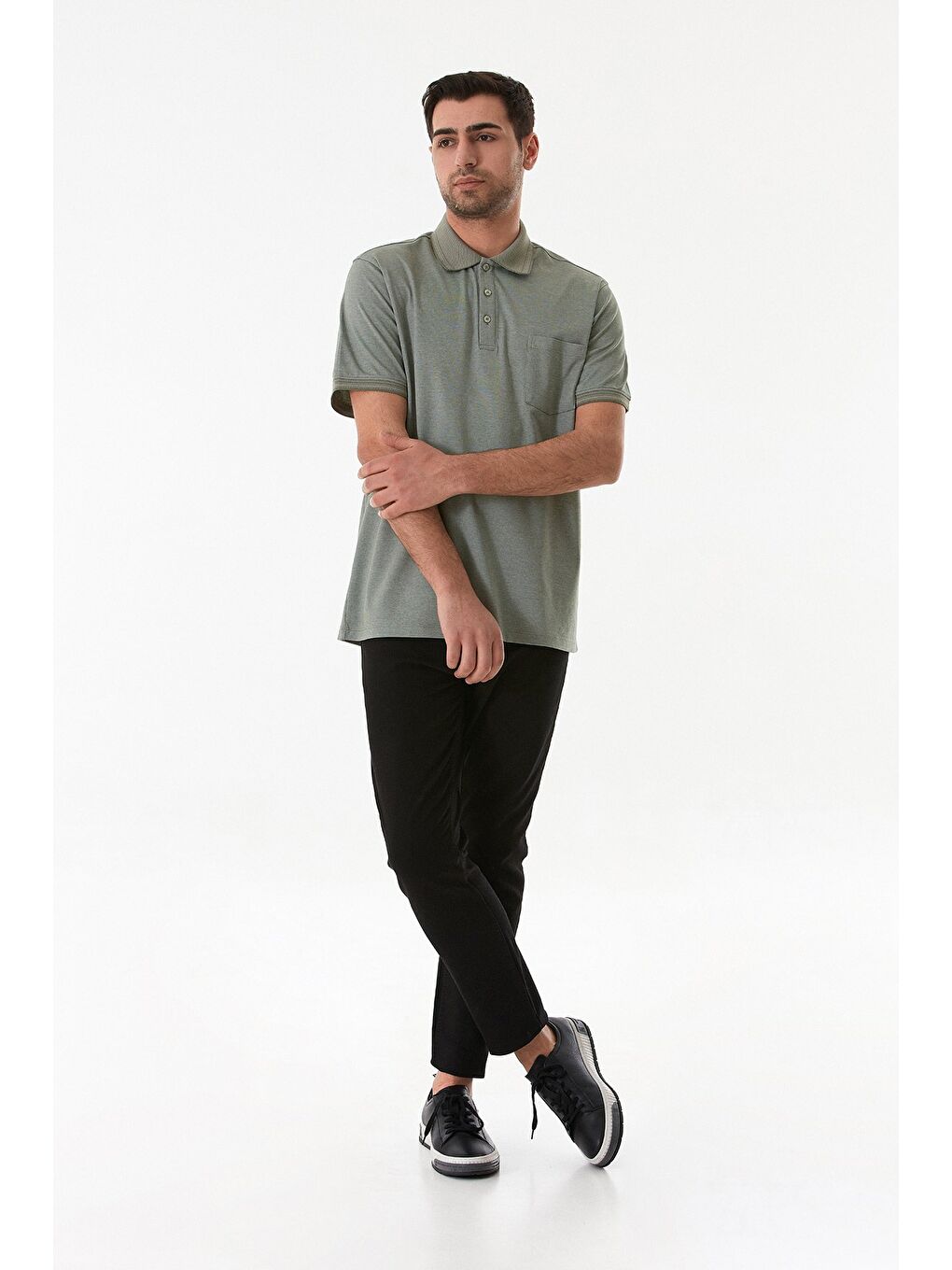 Haki Cepli Düğmeli Polo Yaka Tişört-3