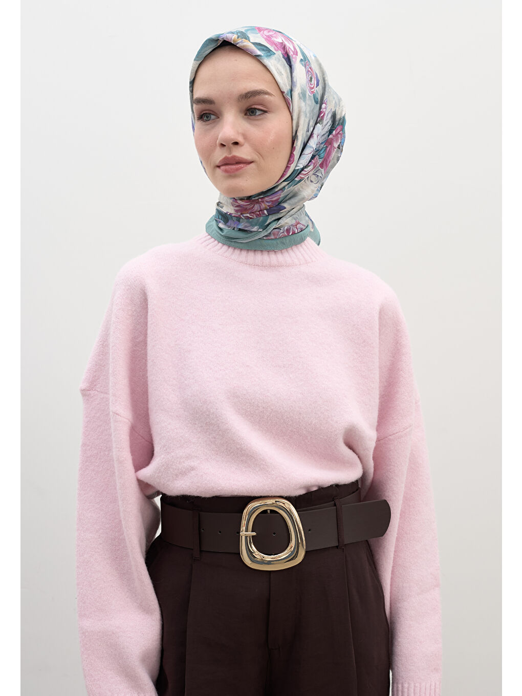 Magnolıa Desen Pamuklu Viskon Eşarp Mavi