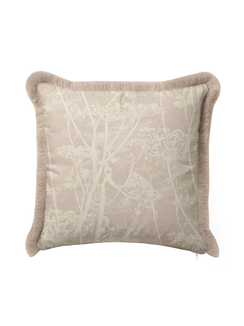 Karışık Doğal Doku Çiçek Motifli Saçaklı Yastık Kılıfı - Yumuşak Krem Country Bej Püsküllü Kırlent Kılıfı-3