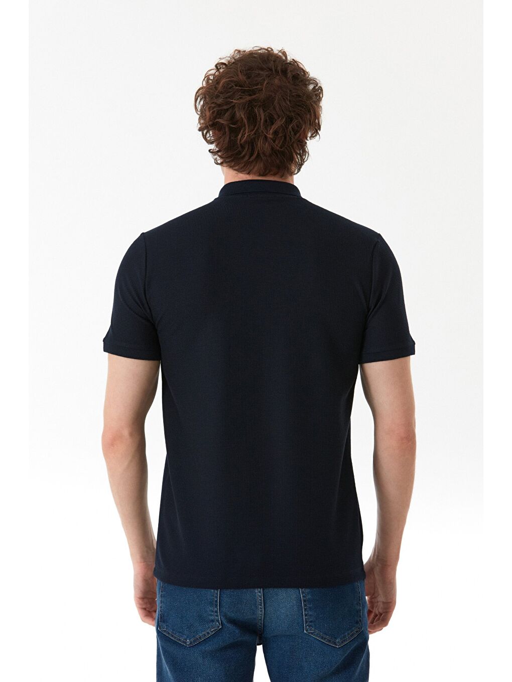 Lacivert Waffle Kumaş Slim Fit Polo Yaka Tişört-3